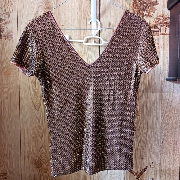 VNTG 90s Cache Glass Bead Embellished Brown Skirt Set Size Small - Picture 3 of 12